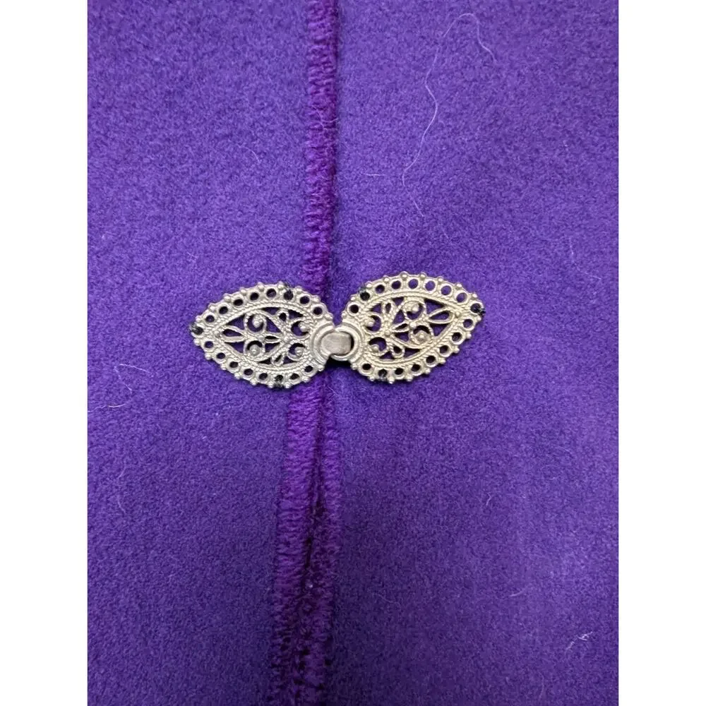 VTG Casco Bay Wool Works Hooded Cape Cloak Purple Fine Wool Filigree Clasp OS